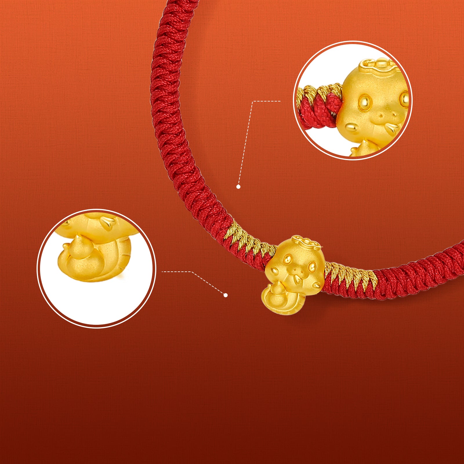 "Chinese Zodiac Snake" 24K Gold String Bracelet Snake 0.35-0.5g A1713123