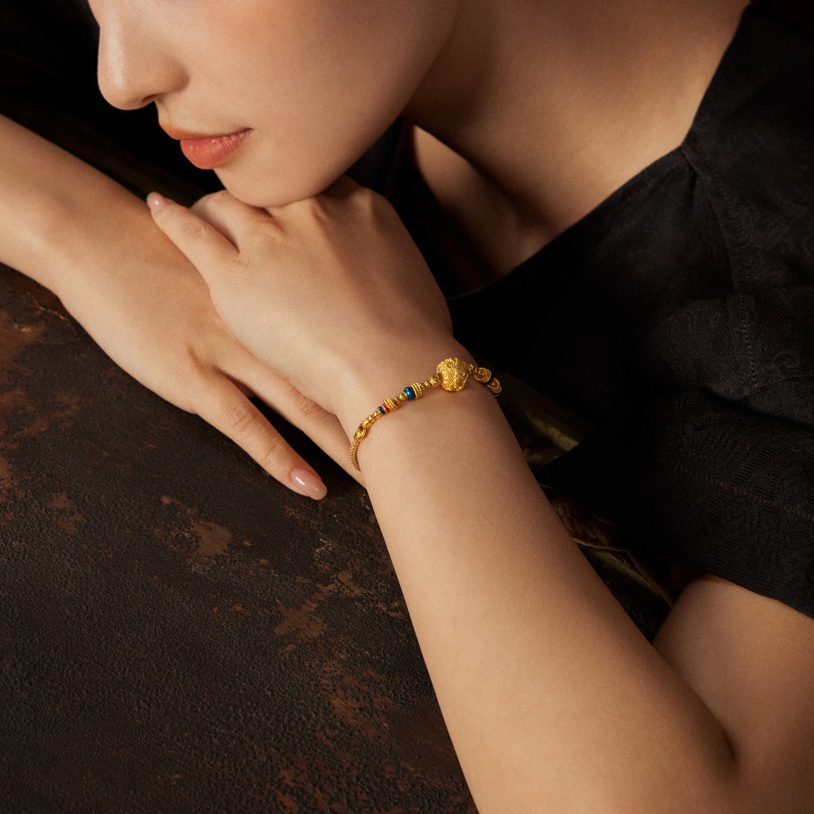 "Chinese Culture Collection - Wood Carving"  24K Gold String Bracelet   6.8-9.8g A1748377