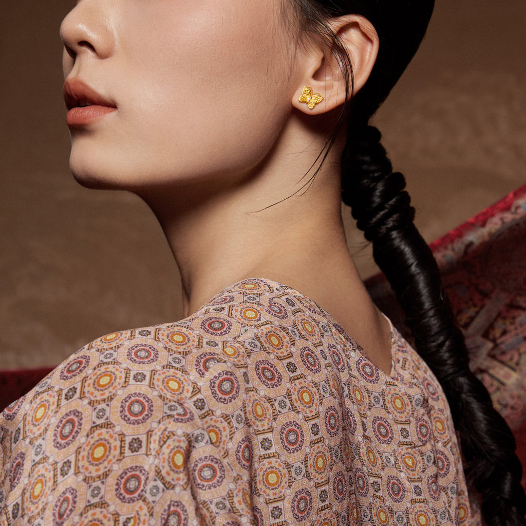 「華夏文化典藏—宋錦」24K金耳釘 鑽石蝴蝶 3.1-5.1g W0923498