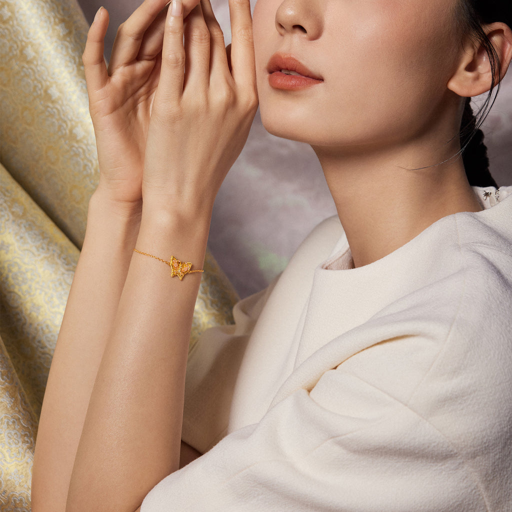 「中華文化藏品－宋錦」24K 金鏈手鍊鑽石蝴蝶 4.3-6.3 克 W0723490