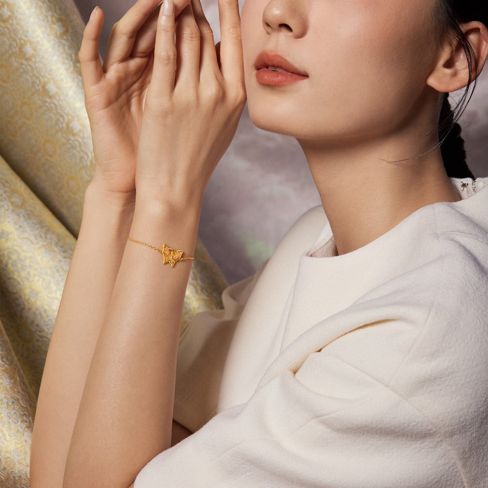 「中華文化藏品－宋錦」24K 金鏈手鍊鑽石蝴蝶 4.3-6.3 克 W0723490