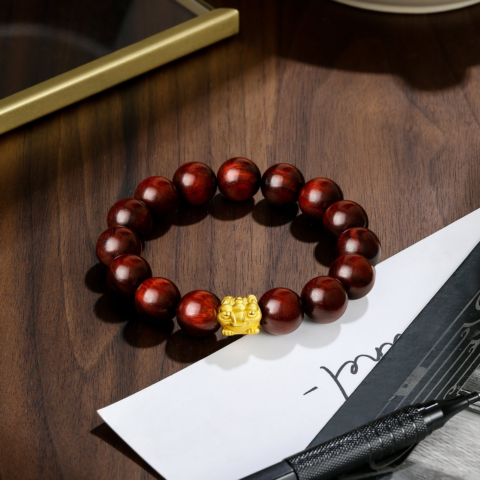 24K Gold Beaded Bracelet Sandalwood 1-1.2g ADXY193829