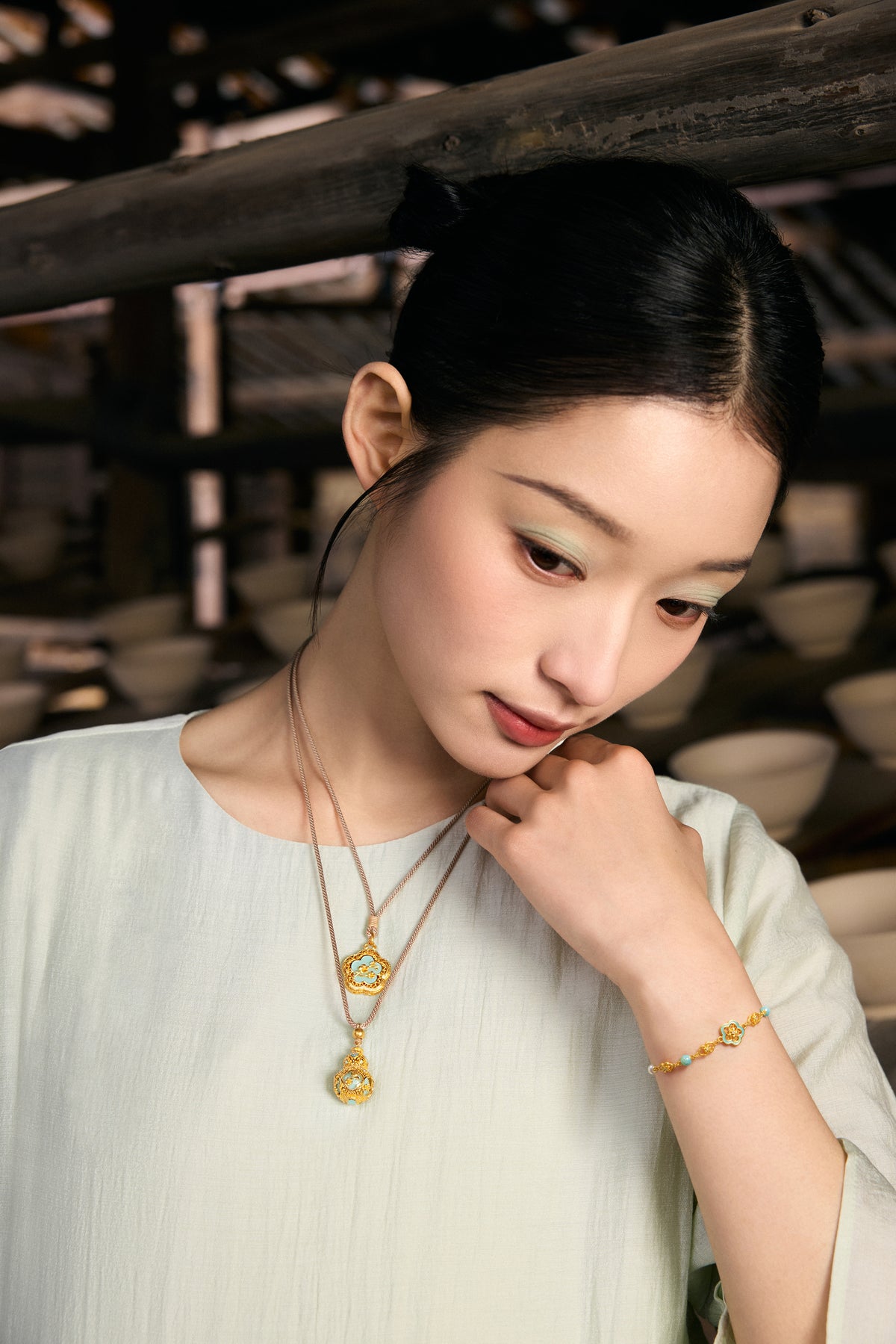 "Chinese Culture Collection - Ru Ware" 999 24K Gold String Pendant Diamond 0.007ct Diamond 0.003ct Gourd 11.7-13.7g W0450032
