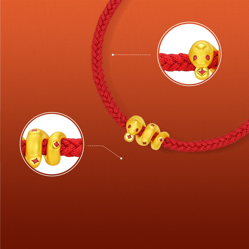 "Chinese Zodiac Snake" 24K Gold String Bracelet Snake 0.6-0.9g A1714412
