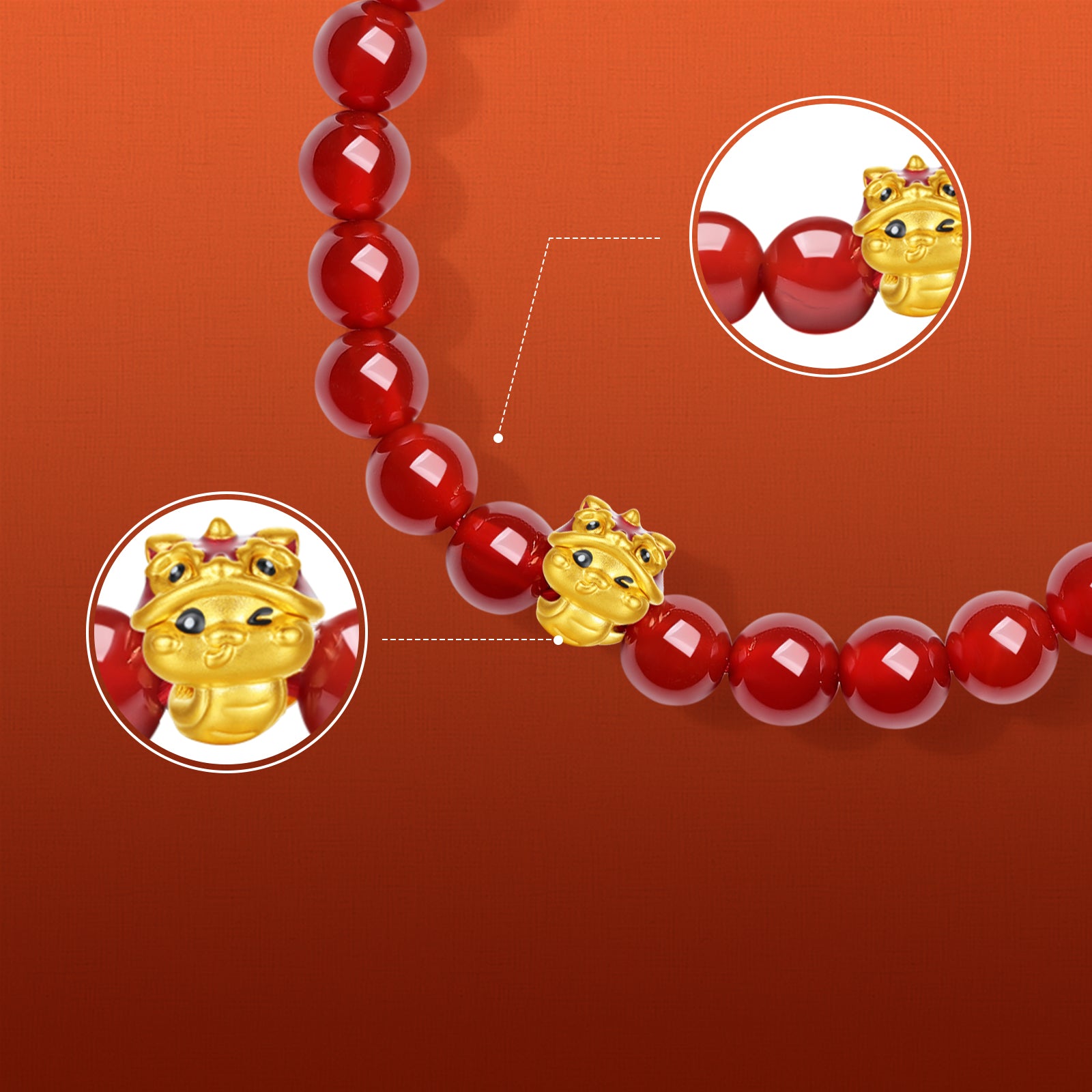 "Chinese Zodiac Snake" 24K Gold Beaded Bracelet Agate Snake 0.3-0.6g A1914865