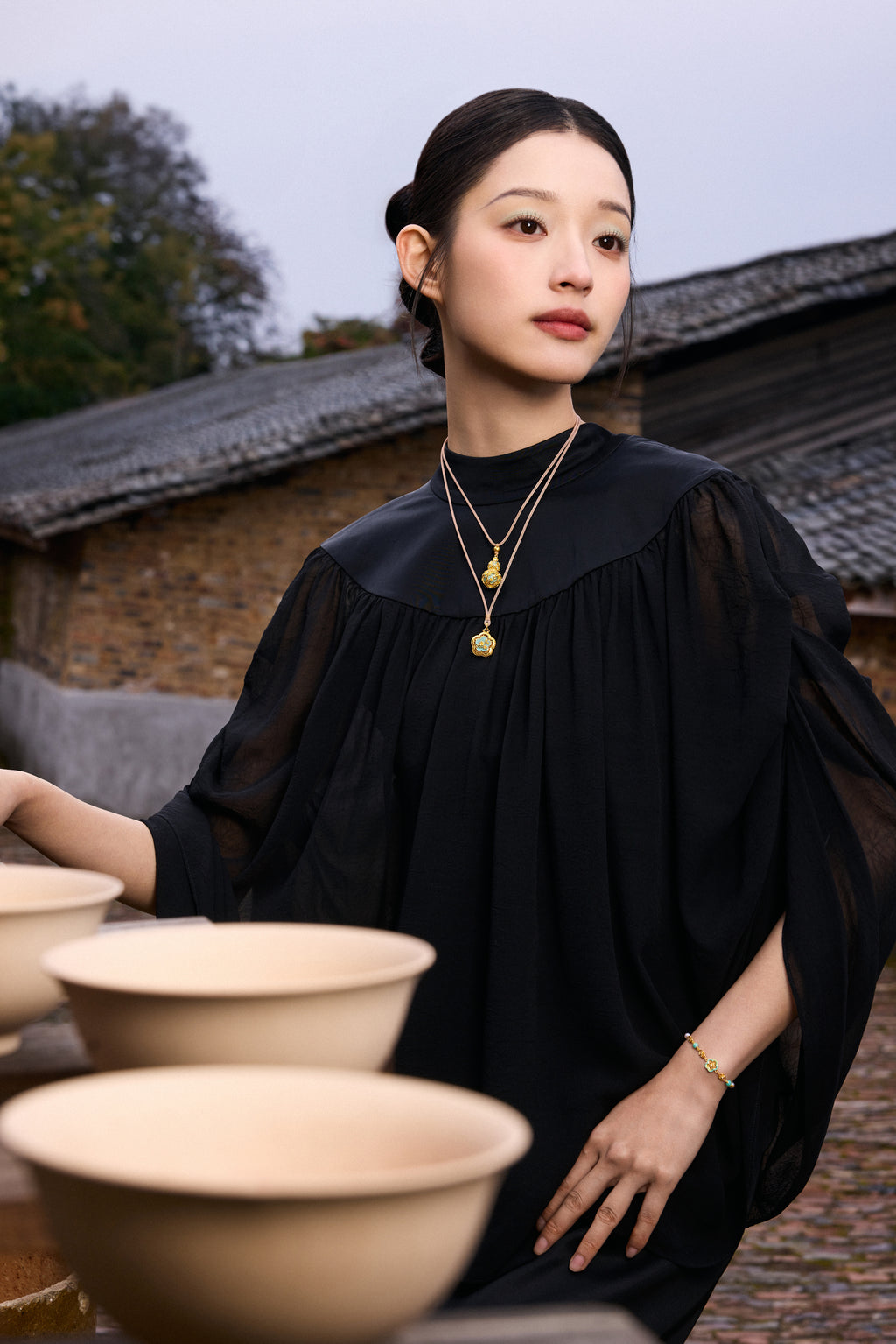 "Chinese Culture Collection - Ru Ware" 999 24K Gold String Pendant Diamond 0.007ct Diamond 0.003ct Gourd 11.7-13.7g W0450032