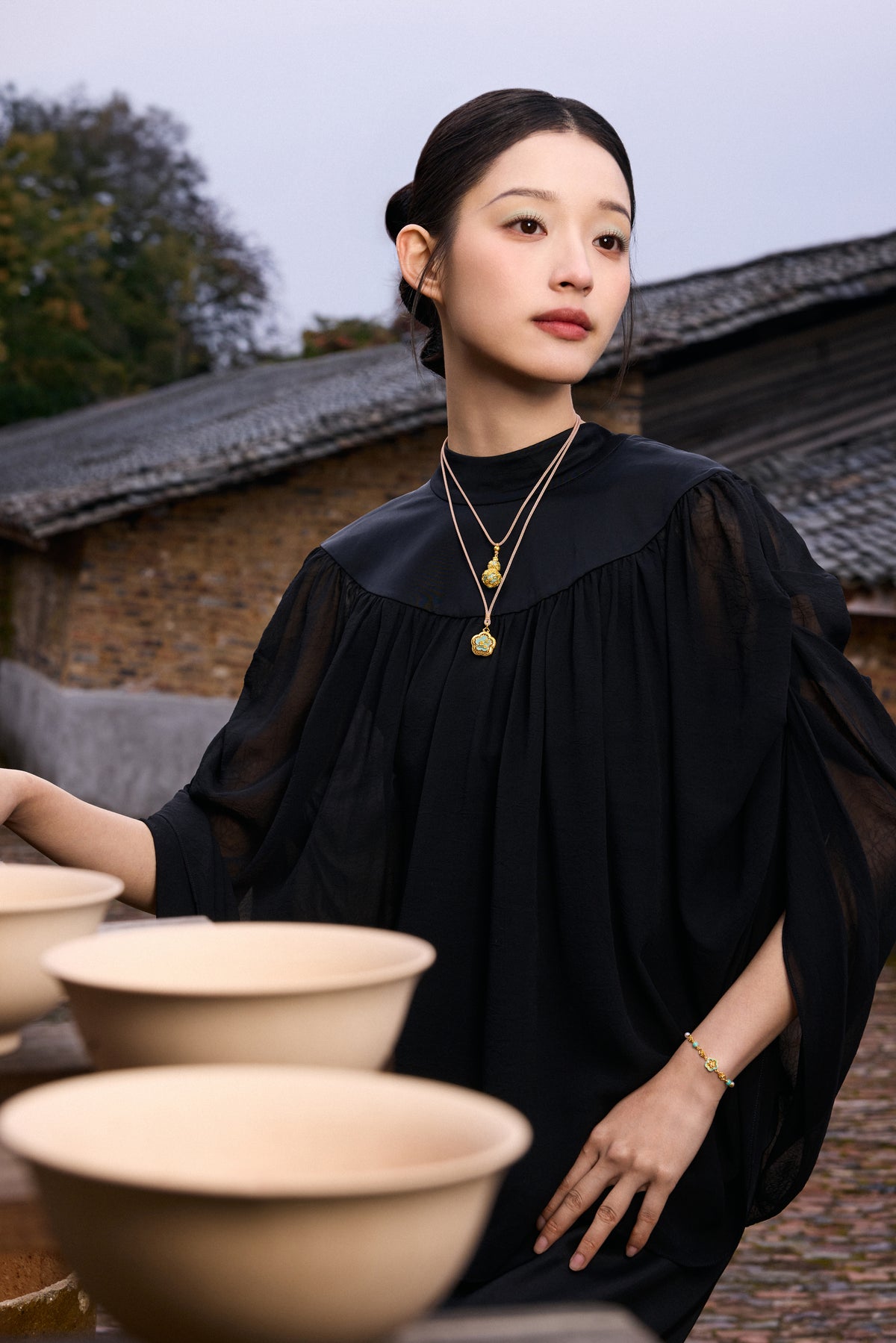 "Chinese Culture Collection - Ru Ware" 999 24K Gold String Pendant Diamond 0.007ct Diamond 0.003ct Gourd 11.7-13.7g W0450032