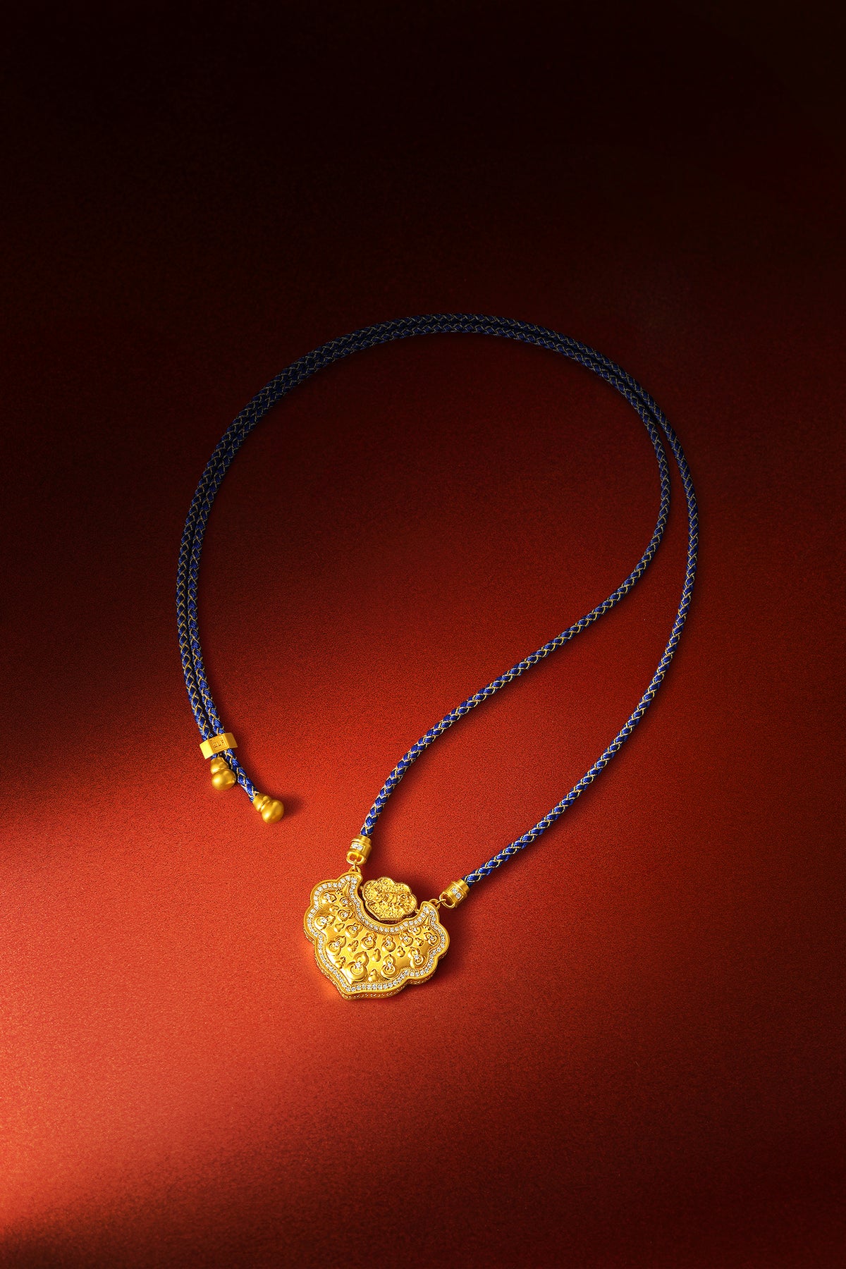 "Chinese Culture Collection - Dan Qing" 999 24K Gold String Pendant Diamond 0.0037ct Garnet 0.006ct Ruyi 32-37g W0449935