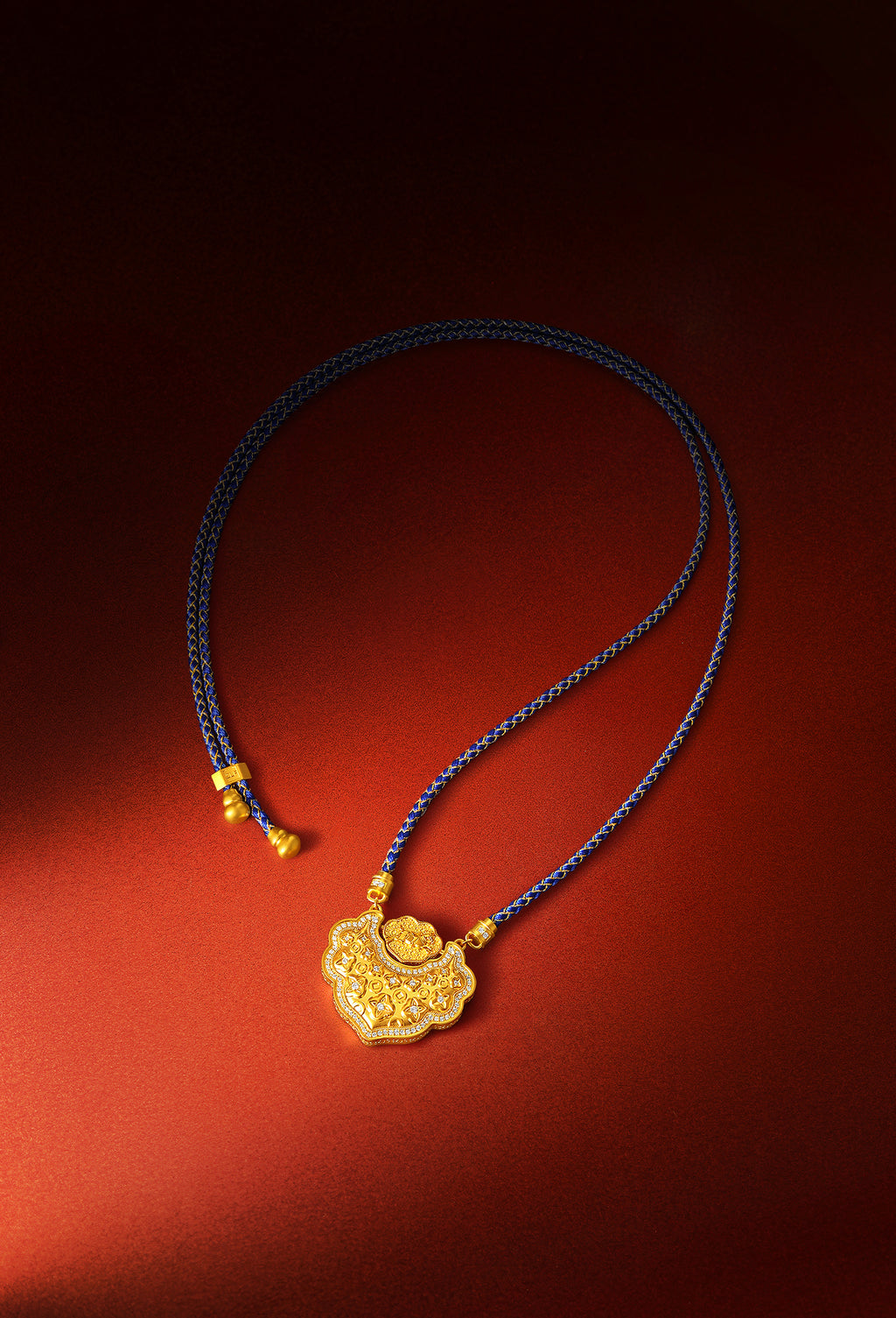 "Chinese Culture Collection - Dan Qing" 999 24K Gold String Pendant Diamond 0.0053ct Ruby 0.003ct Ruyi 31-36g W0449937