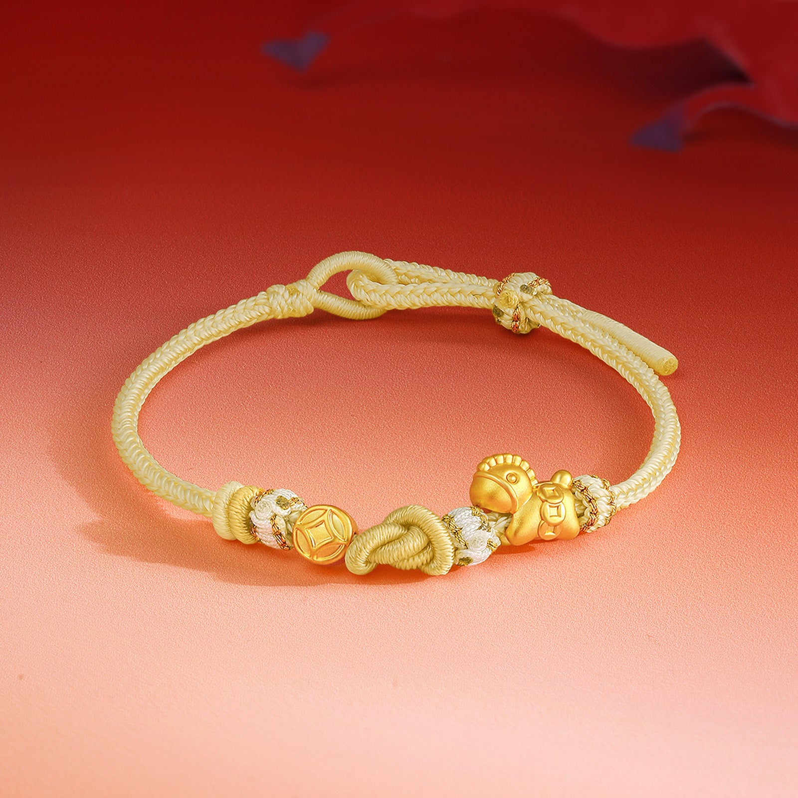 'Year of the Horse'  24K Gold String Bracelet Horse Coin 0.7-0.9g 16cm-22cm A1715744