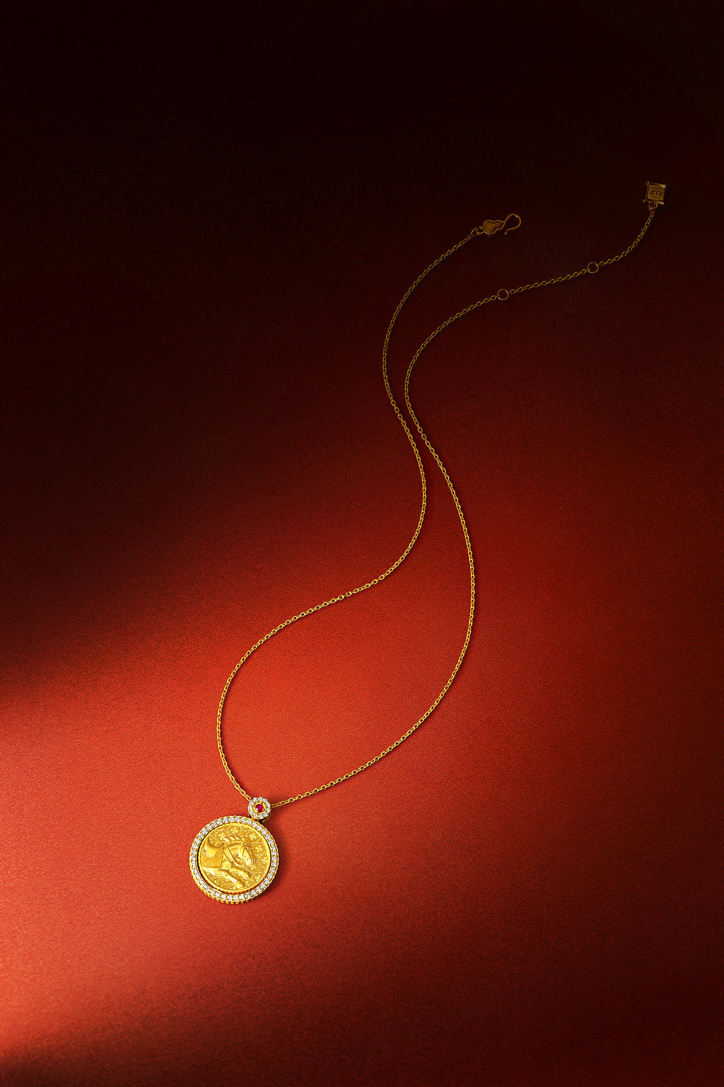 "Chinese Culture Collection - Dan Qing" 999 24K Gold Pendant Necklace Diamond 0.0102ct Ruby 0.04ct Zodiac 14.9-16.8g W0650043