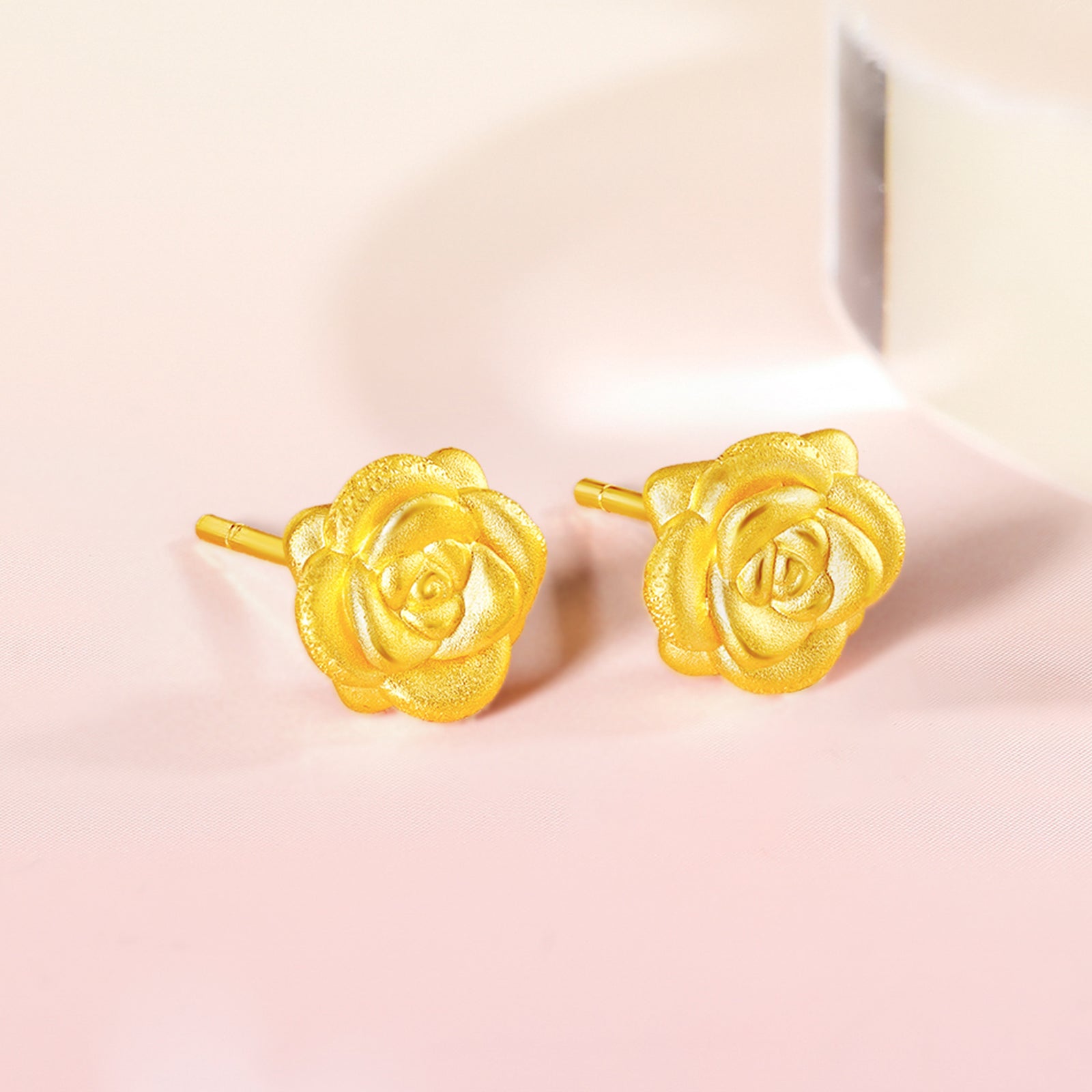24K Gold Earrings Rose Flower 1.1-1.3g AD090254