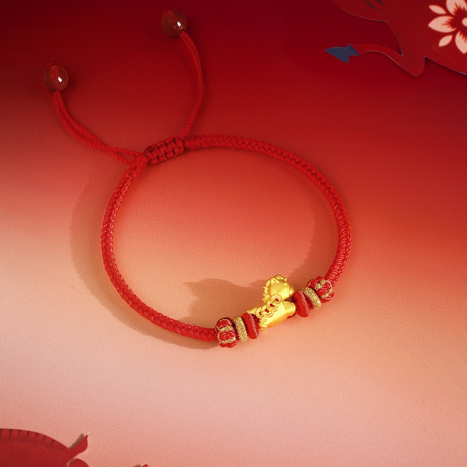 'Year of the Horse'  24K Gold String Bracelet Horse Coin 0.5-0.8g 16cm-22cm A1715746