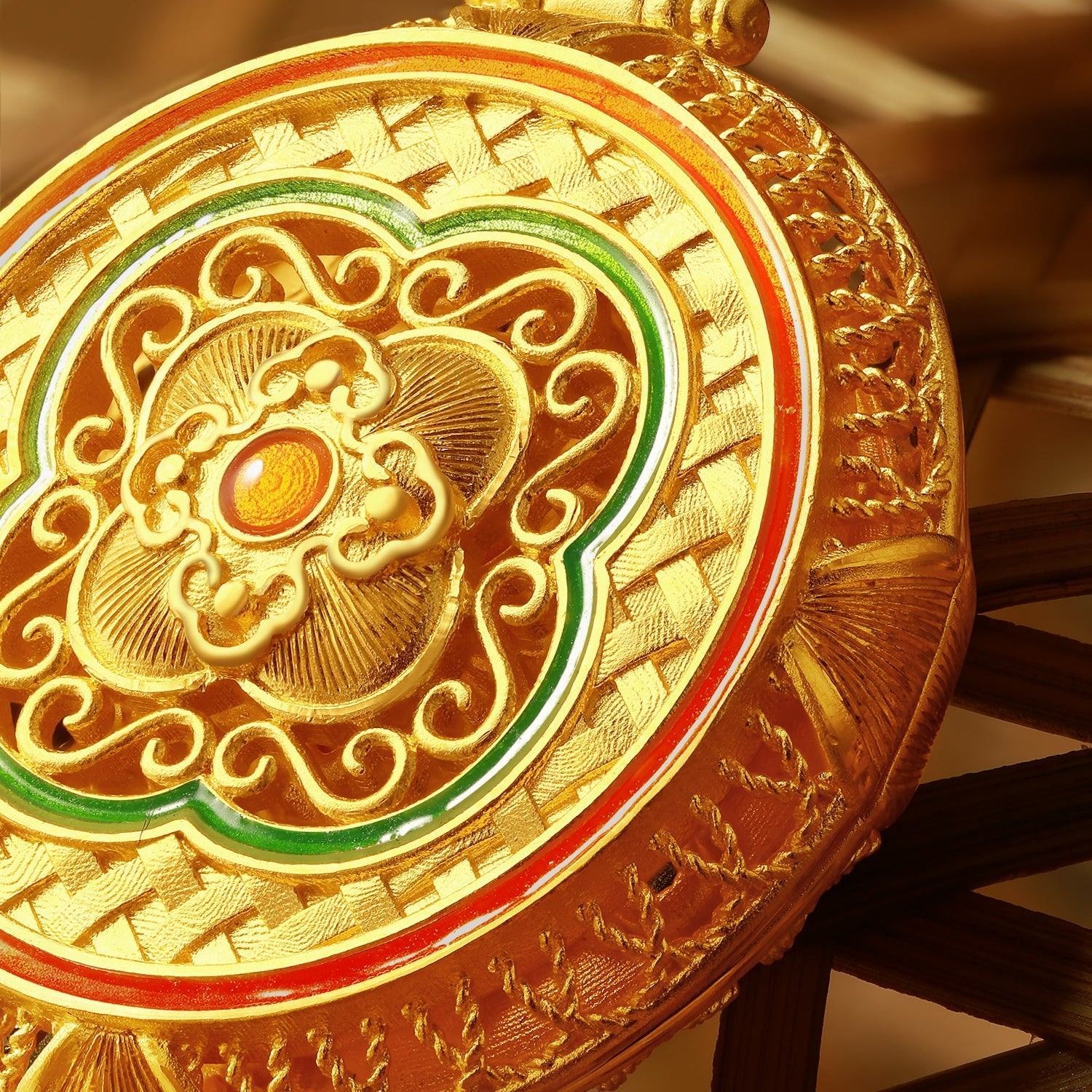 "Chinese Culture Collection - Woven Bamboo" 24K Gold Pendant Necklace Diamond Flora 20.36-22.36g W0423511