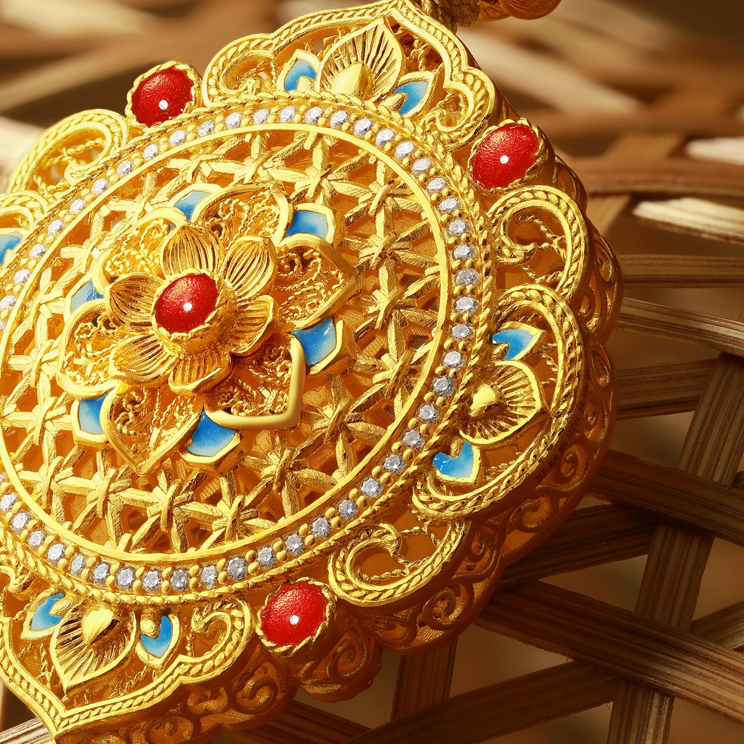 "Chinese Culture Collection - Woven Bamboo" 24K Gold Pendant Necklace Diamond Flora 18.96-20.96g W0423496