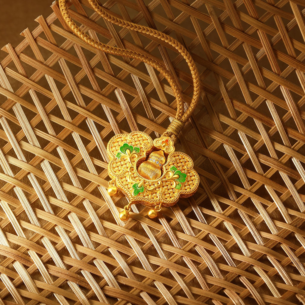 "Chinese Culture Collection - Woven Bamboo" 24K Gold Pendant Necklace Diamond Flora 15.63-17.63g W0423507