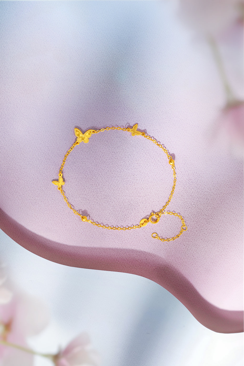 18K Yellow Gold Chain Bracelet Butterfly 0.85-1.15g C0713856