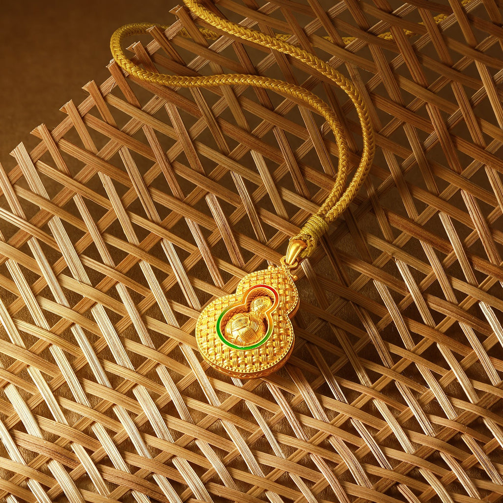 「中國文化系列 - 竹編」 24K金吊墜項鍊 鑽石葫蘆 13.15-15.15克 W0423504