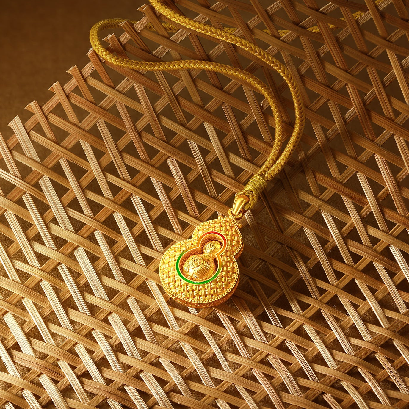 「中國文化系列 - 竹編」 24K金吊墜項鍊 鑽石葫蘆 13.15-15.15克 W0423504