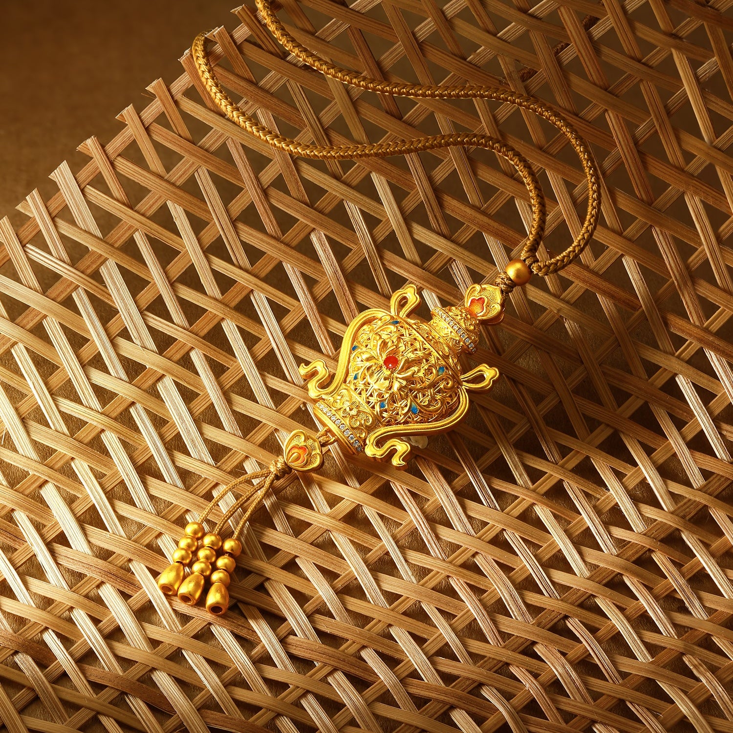 「中國文化系列 - 竹編」 24K金吊墜項鍊 鑽石0.002克拉 中國花瓶 20.1-22.1克 W0423494