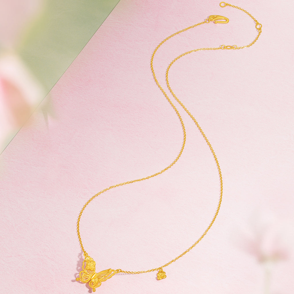 “Dream in the Garden” 999 24K Gold Pendant Necklace Butterfly 4.15-4.65g A0614952