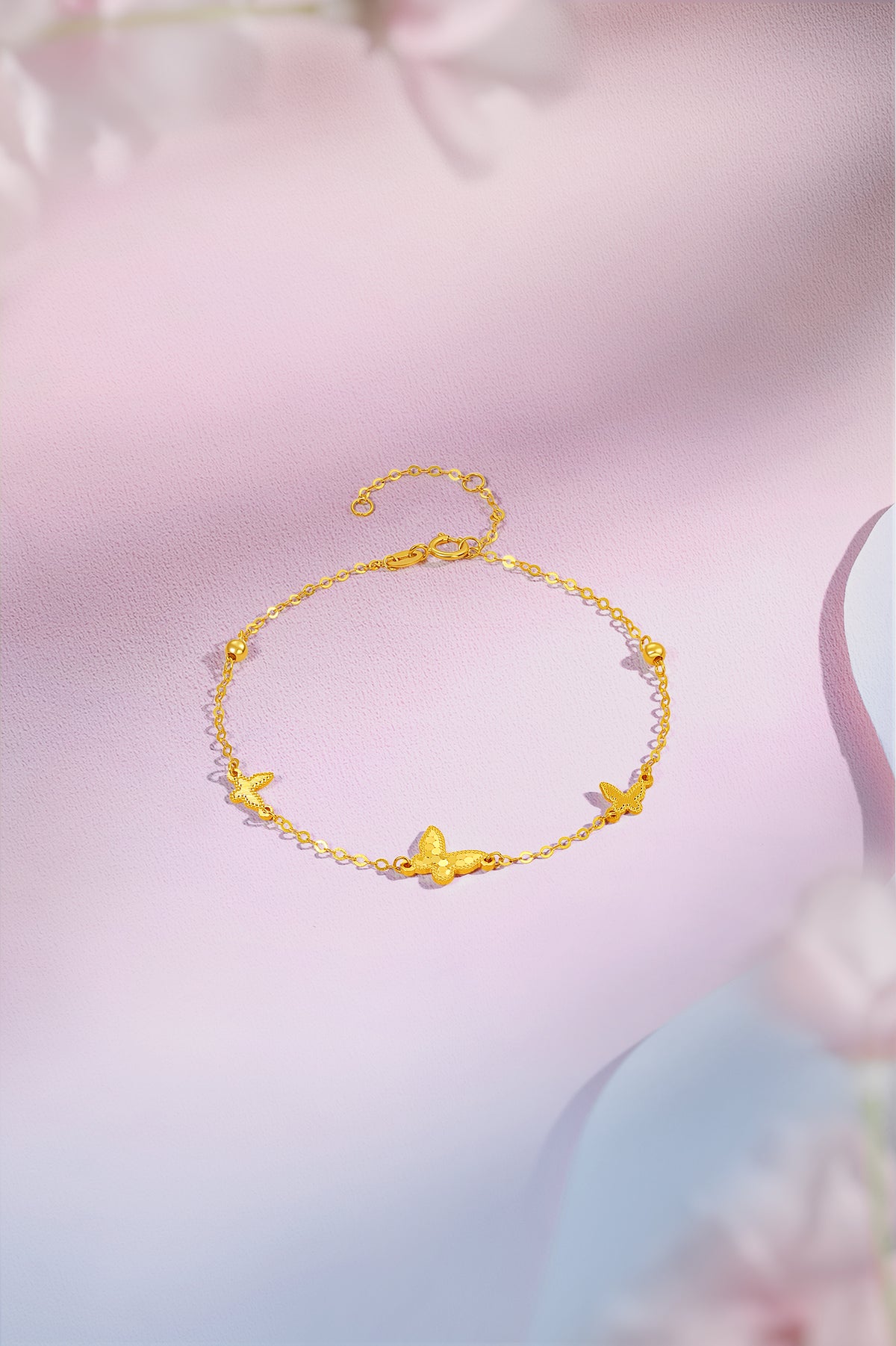 18K Yellow Gold Chain Bracelet Butterfly 0.85-1.15g C0713856
