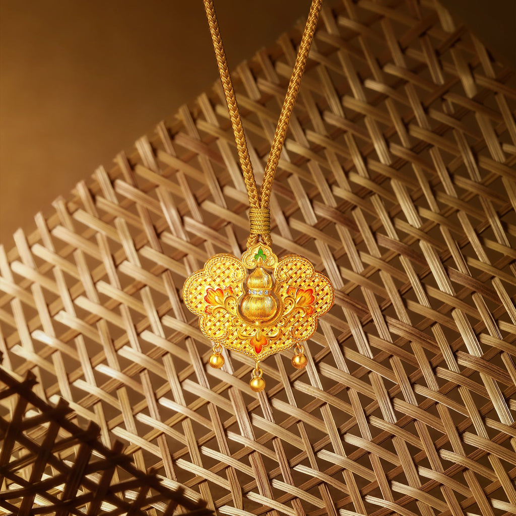 "Chinese Culture Collection - Woven Bamboo" 24K Gold Pendant Necklace Diamond Flora 15.63-17.63g W0423507