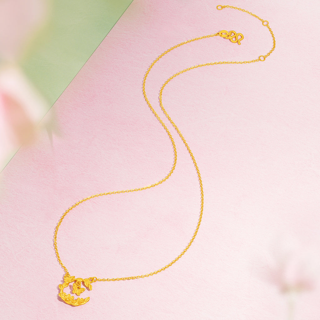 “Dream in the Garden” 999 24K Gold Pendant Necklace Flower 3.6-4g A0614924