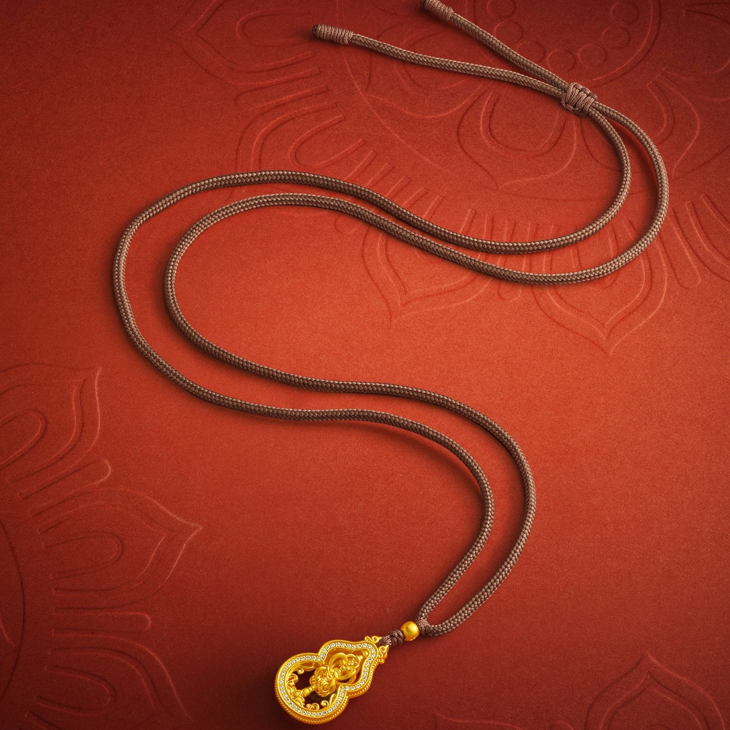 'Jiuhua Mountain' 999.9 24K Gold Pendant Necklace Diamond Vajra V0415274