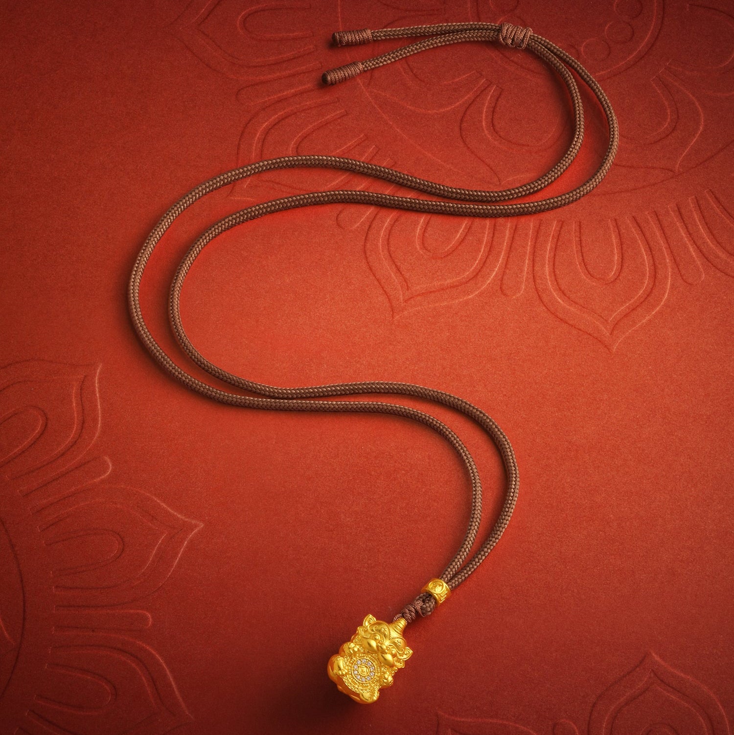 'Jiuhua Mountain' 999.9 24K Gold Pendant Necklace Diamond Ksitigarbha's Mount Diting V0415275