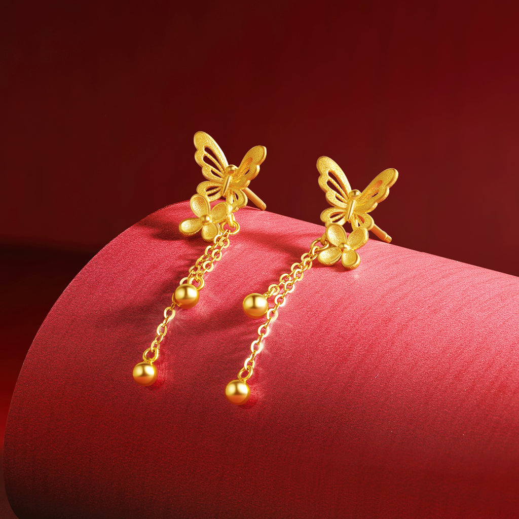 「公主婚禮」24K 黃金耳環 蝴蝶 3.3-3.6g A0922095