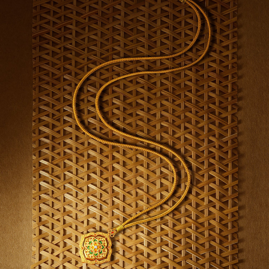 「中國文化系列 - 竹編」 24K金吊墜項鍊 鑽石0.012克拉 鑽石0.01克拉 花卉圖案 16.45-18.45克 W0423515