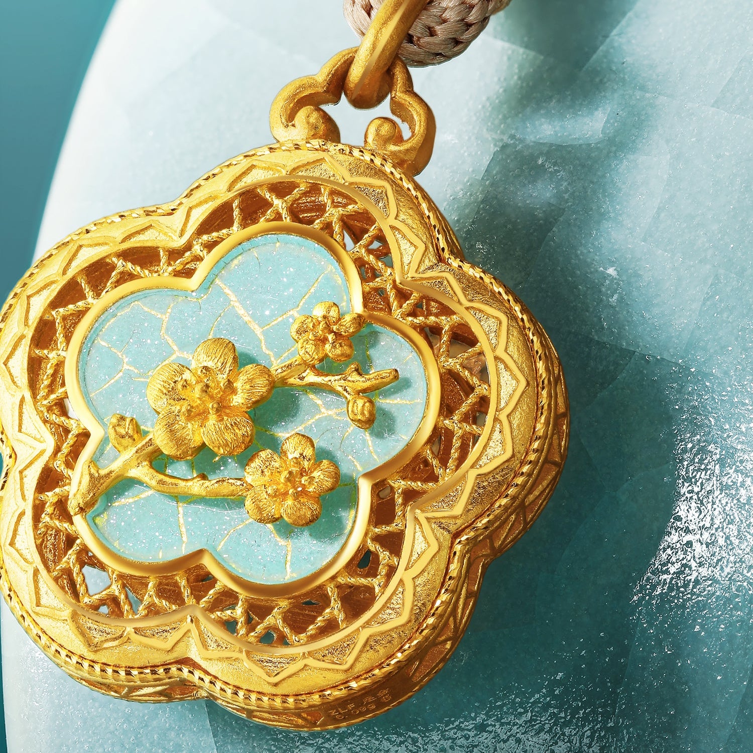 中國文化珍藏系列 - 汝窯 24K 黃金吊墜 花 5.05-7.05克 A0449245