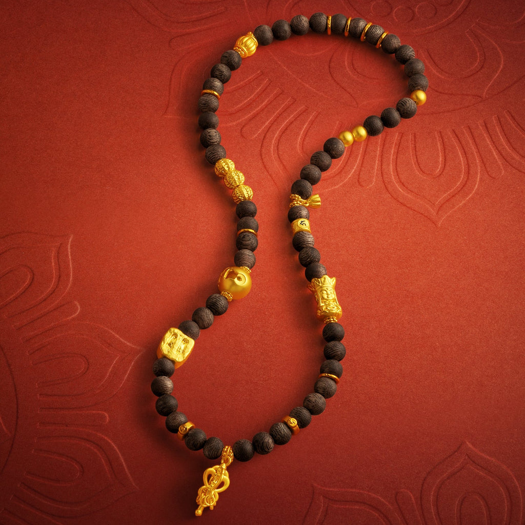 Jiuhua Mountain' 24K Gold Beaded Bracelet Aloeswood Beads Ksitigarbha's Implements A1915290