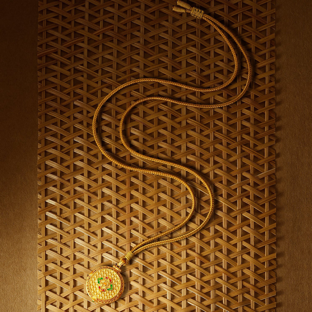 "Chinese Culture Collection - Woven Bamboo" 24K Gold Pendant Necklace Diamond Flora 20.36-22.36g W0423511