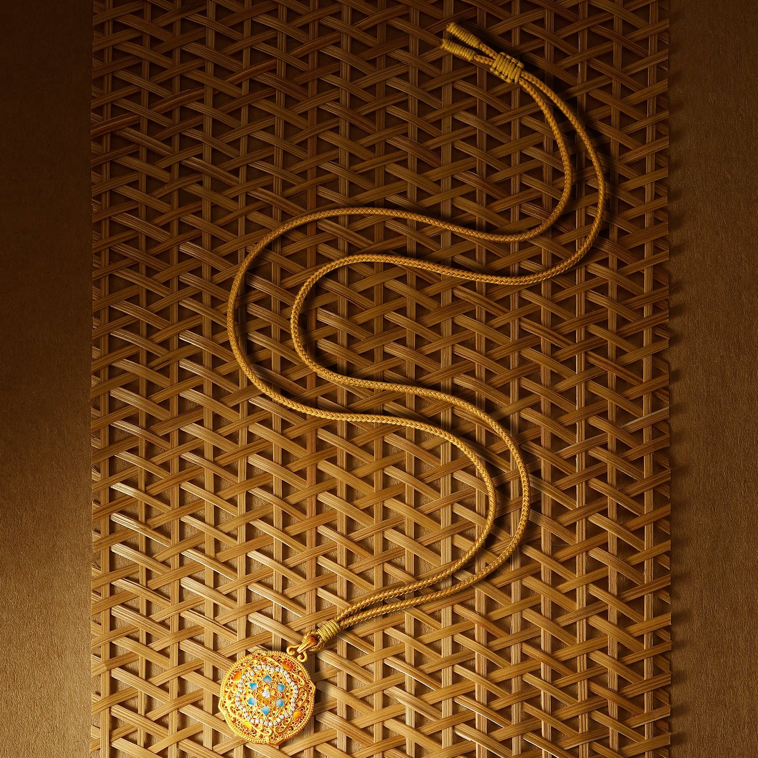 "Chinese Culture Collection - Woven Bamboo" 24K Gold Pendant Necklace Diamond 0.005ct Flora 12.84-14.84g W0423506