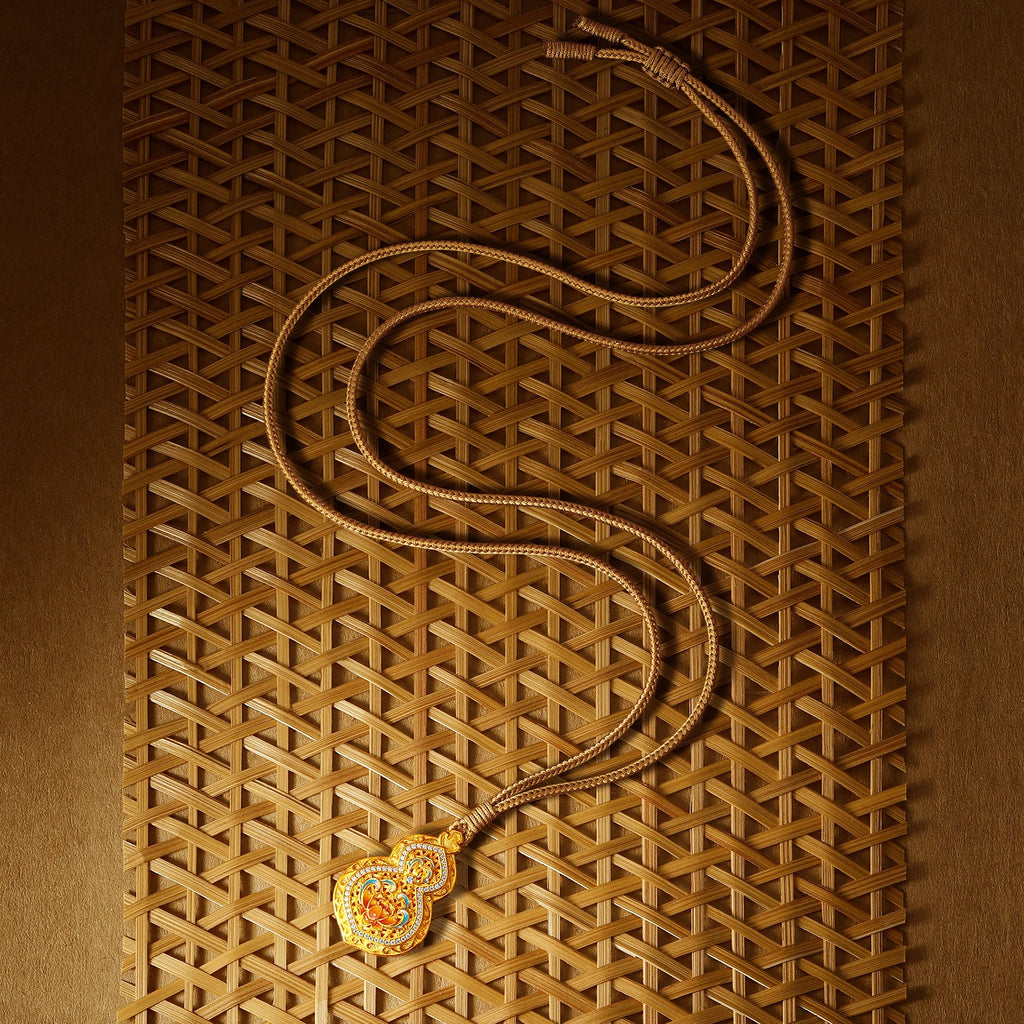 「中國文化系列 - 竹編」 24K金吊墜項鍊 鑽石0.004克拉 葫蘆形吊墜 12.5-14.5克 W0423488