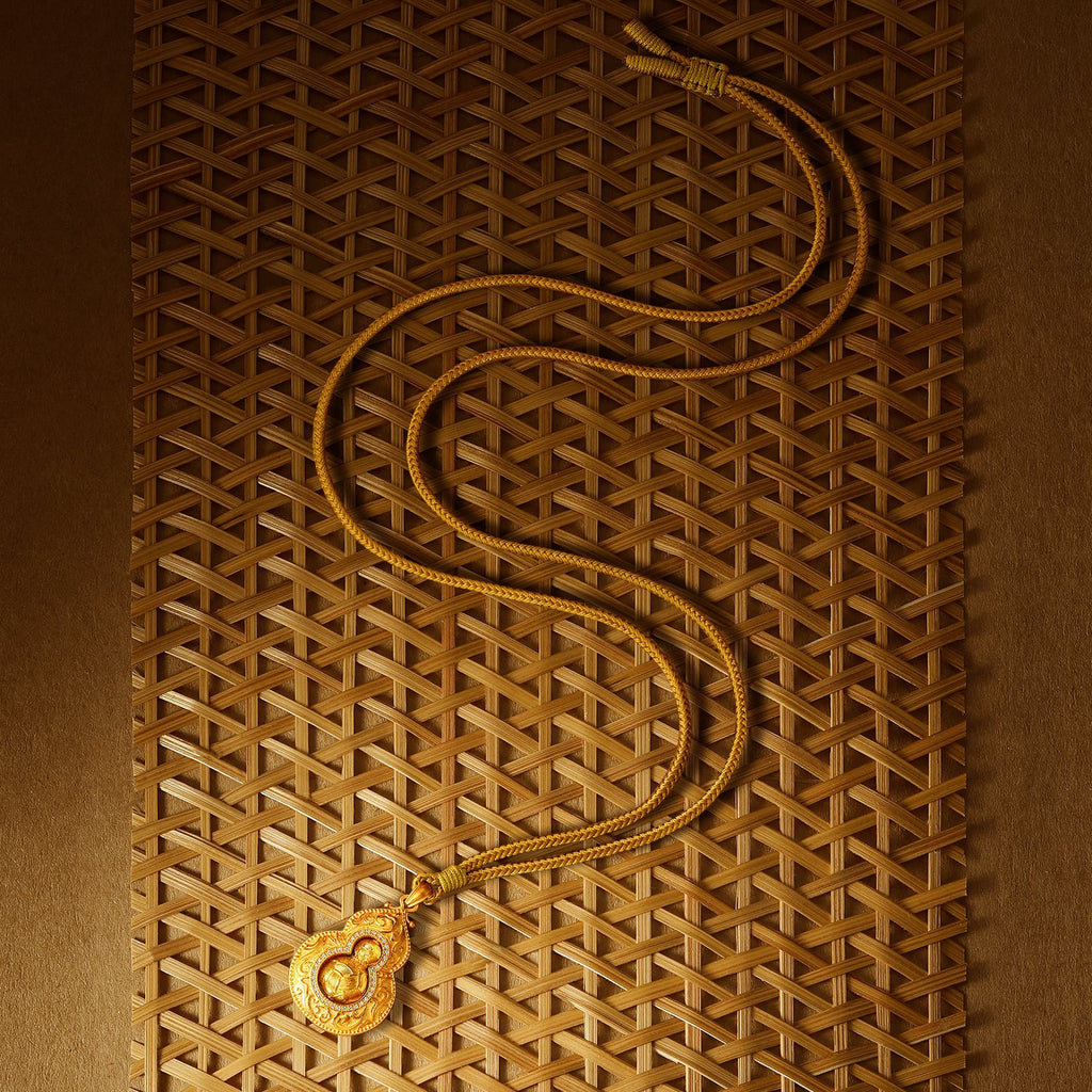 「中國文化系列 - 竹編」 24K金吊墜項鍊 鑽石葫蘆 13.15-15.15克 W0423504