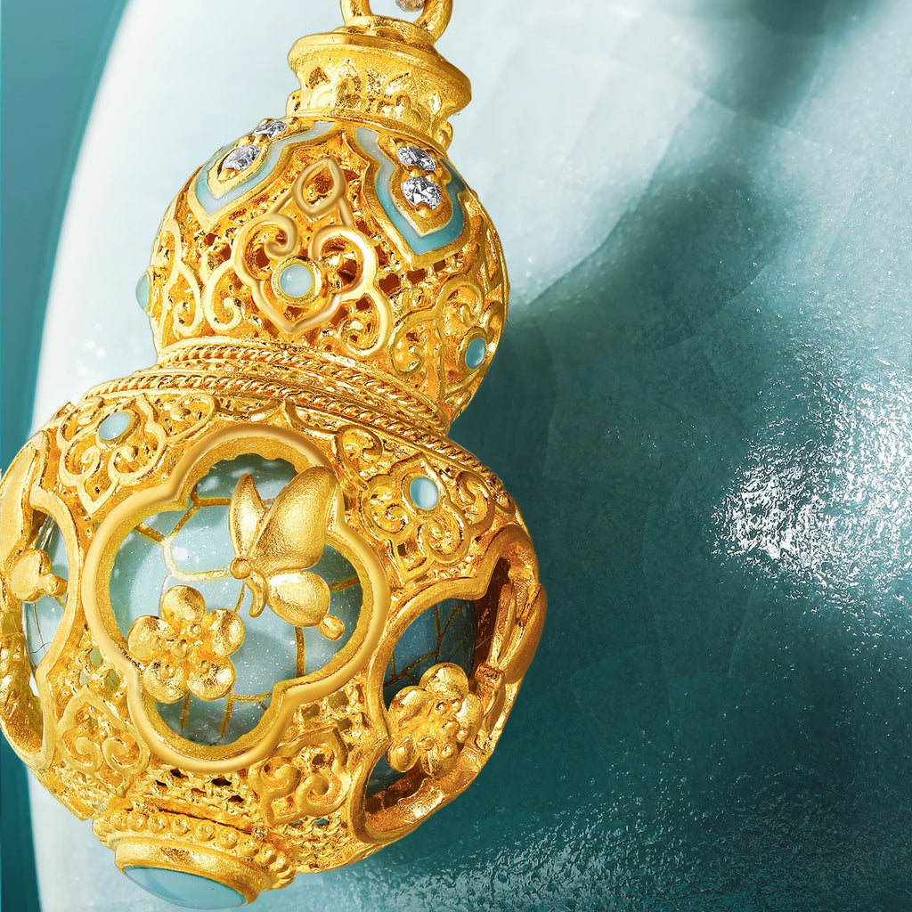 「中華文化瑰寶系列－汝窯」24K金吊墜 鑽石0.007ct 0.003ct 葫蘆 11.7-13.7克 W0450032