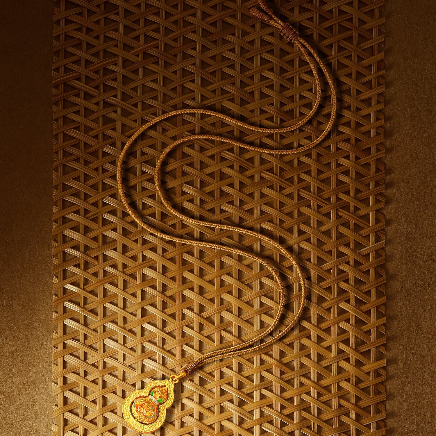 "Chinese Culture Collection - Woven Bamboo" 24K Gold Pendant Necklace Diamond Flora 9.69-11.69g W0423509