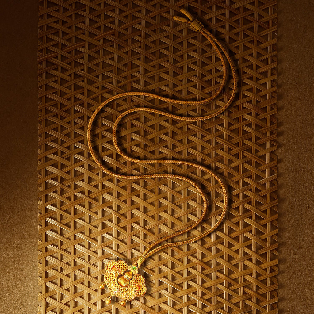 "Chinese Culture Collection - Woven Bamboo" 24K Gold Pendant Necklace Diamond Flora 15.63-17.63g W0423507