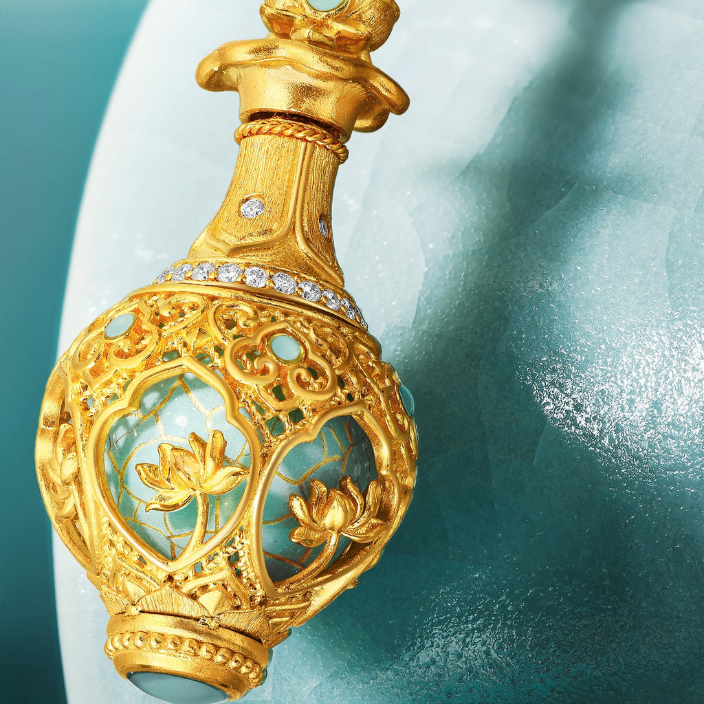 「中華文化典藏 - 汝窯」24K 金鑽石 0.005 克拉蓮花吊墜 9.45-11.45 克 W0448090