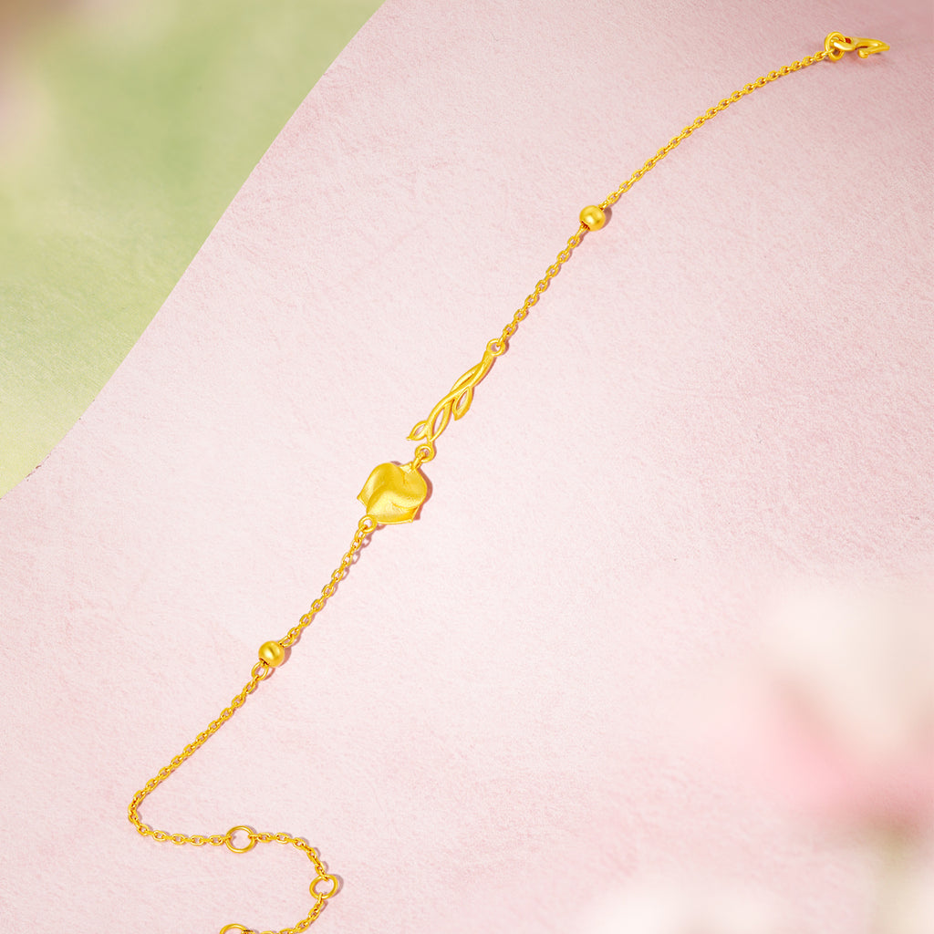 “Dream in the Garden” 999 24K Gold Chain Bracelet Flower 3.34-3.84g A0714951