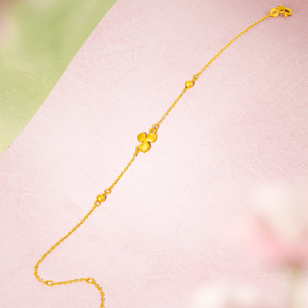 “Dream in the Garden” 999 24K Gold Chain Bracelet Flower 1.8-2.1g A0715104