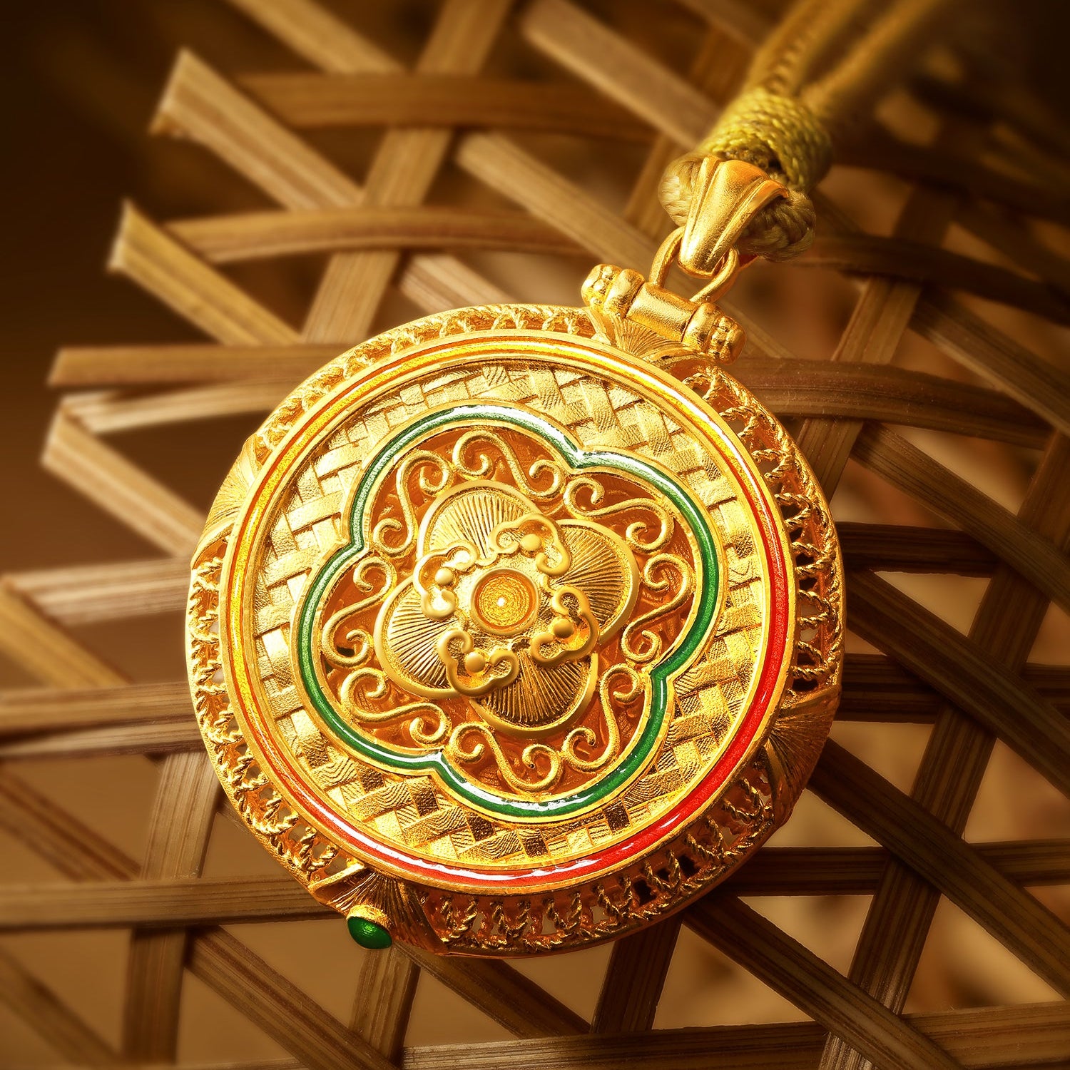 "Chinese Culture Collection - Woven Bamboo" 24K Gold Pendant Necklace Diamond Flora 20.36-22.36g W0423511