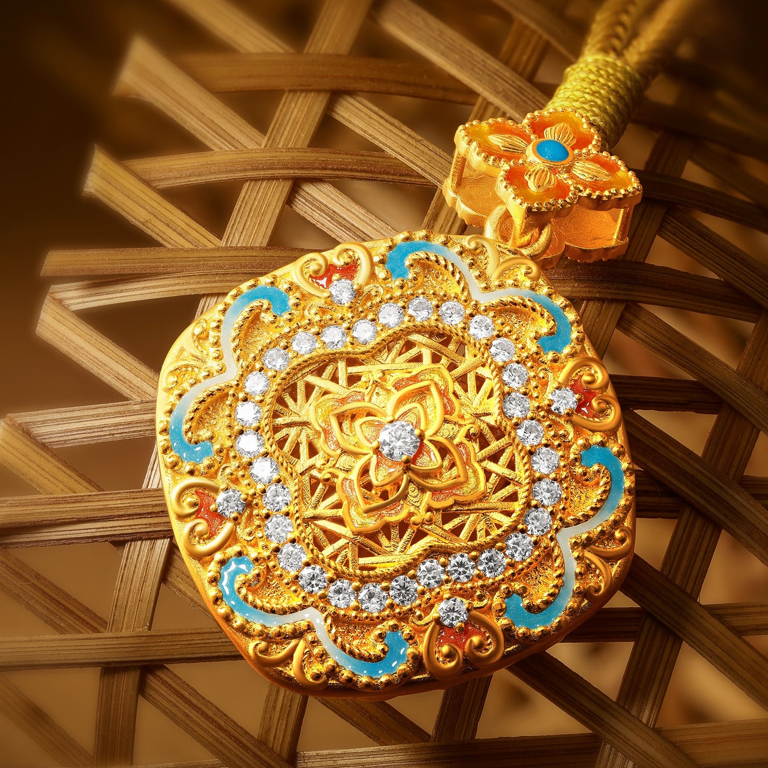 "Chinese Culture Collection - Woven Bamboo" 24K Gold Pendant Necklace Diamond 0.015ct 0.014ct Flora 16.58-18.58g W0423508