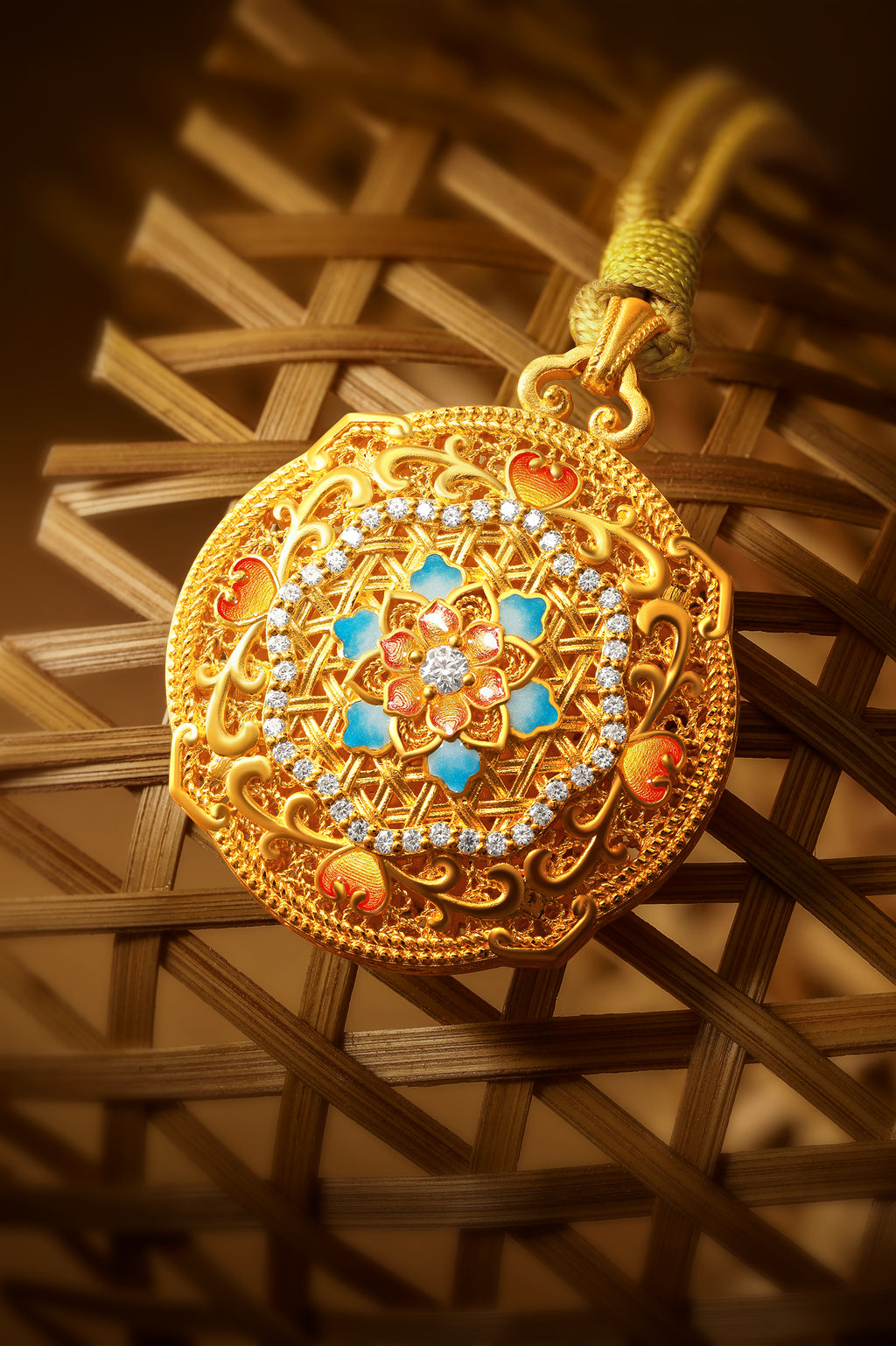 "Chinese Culture Collection - Woven Bamboo" 24K Gold Pendant Necklace Diamond 0.005ct Flora 12.84-14.84g W0423506
