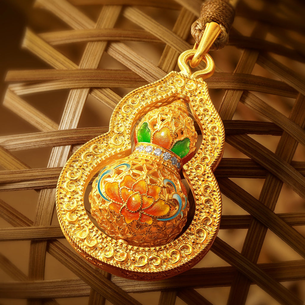 "Chinese Culture Collection - Woven Bamboo" 24K Gold Pendant Necklace Diamond Flora 9.69-11.69g W0423509