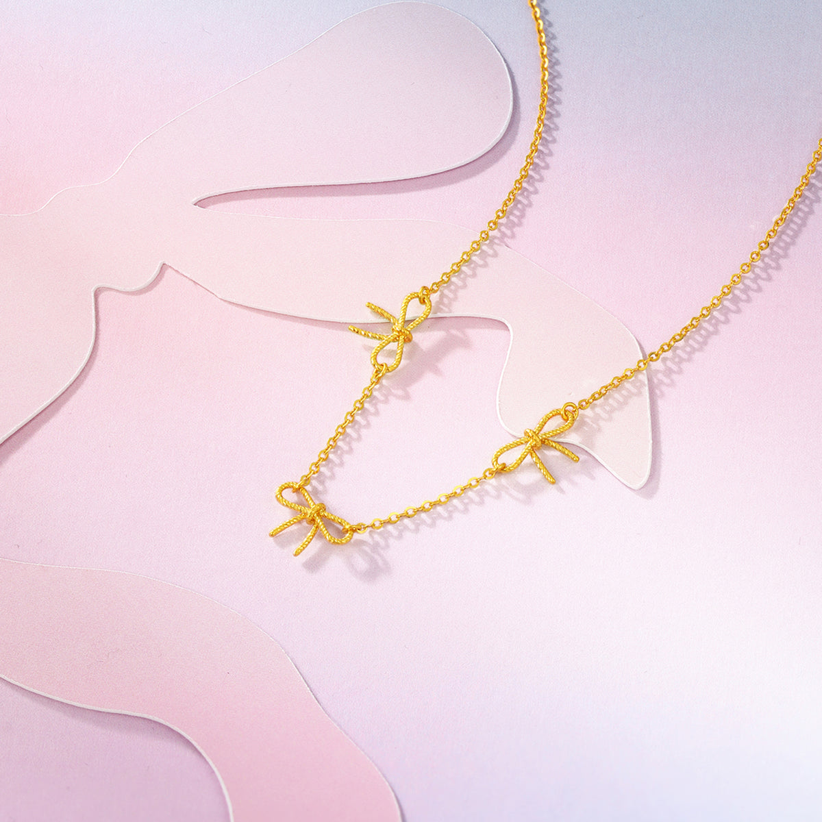 "Girl's Worries" 24K Gold Pendant Necklace Bow 3.16-3.56g A0615486
