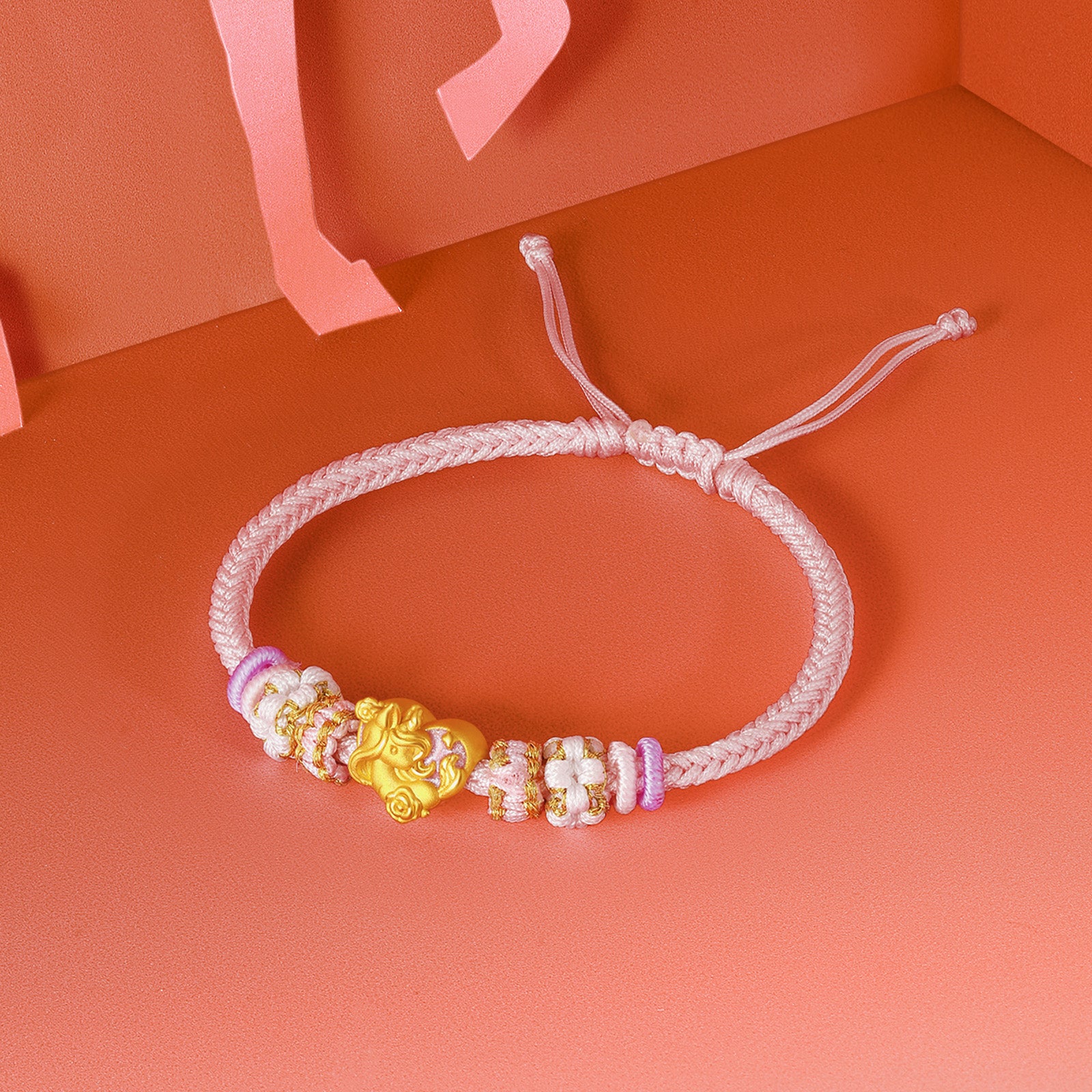 'Year of the Horse'  24K Gold String Bracelet Horse Heart 0.7-1g 16cm-22cm A1715542